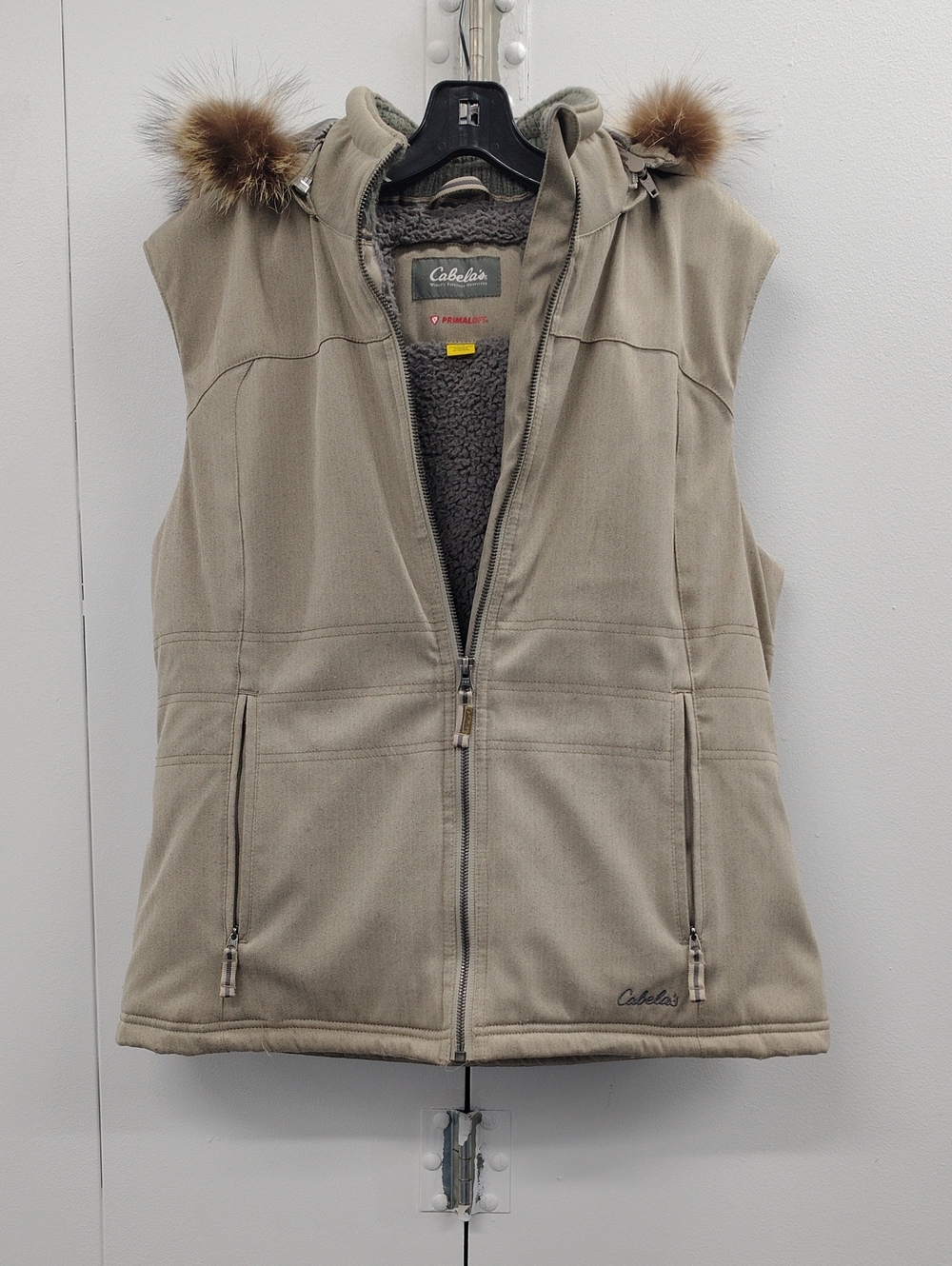 Cabela's Faux Fur Trim Hooded Primaloft Vest Size L Women's